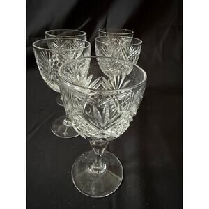 Set of 5 Thomas Webb St. Andrew Cut Crystal Wine Glasses 4.5” Tall
